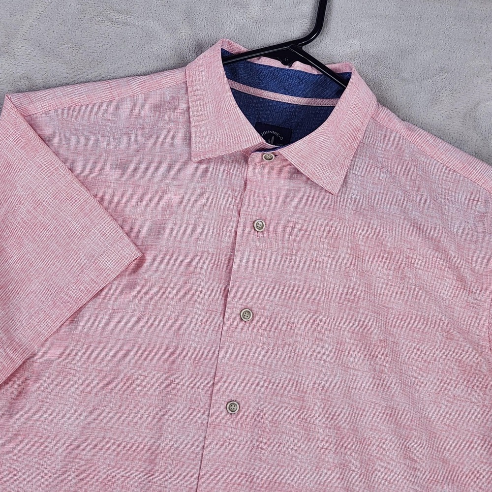 Johnnie-O Shirt Mens Large Pink Check Short Sleeve Button Up Lightweight Casual